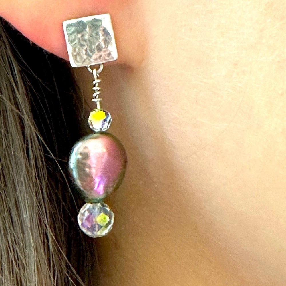 Elegant 925 Silver and Purple Dangle Earrings